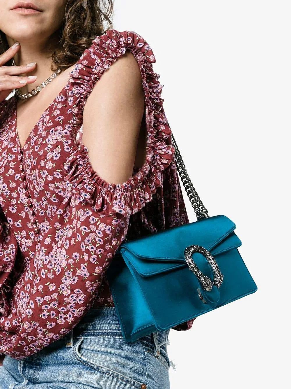 Gucci Small Dionysus Satin Shoulder Bag in Blue