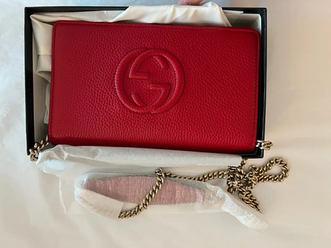 Gucci Soho Red GG Crossbody Wallet Leather Handbag Shoulder Purse Bag Italy NEW