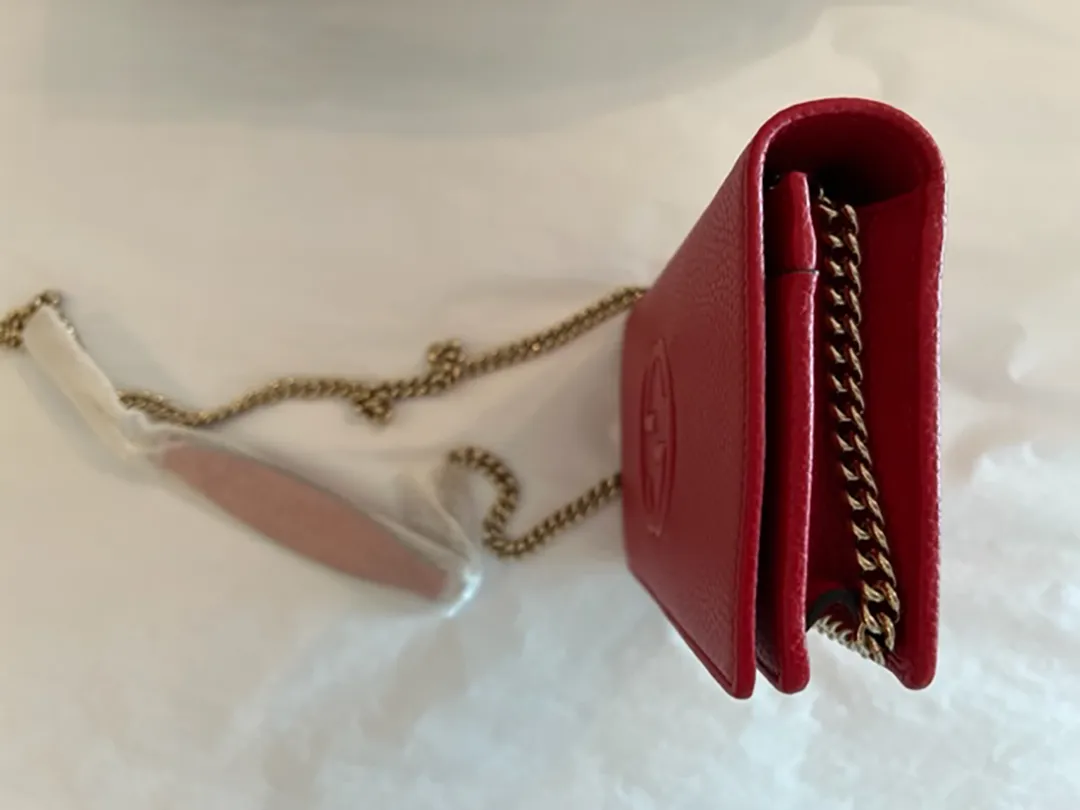 Gucci Soho Red GG Crossbody Wallet Leather Handbag Shoulder Purse Bag Italy NEW