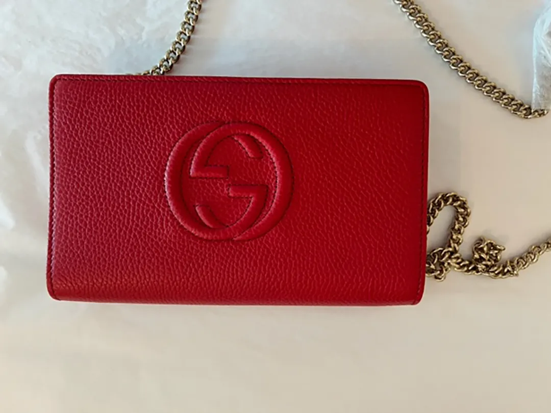Gucci Soho Red GG Crossbody Wallet Leather Handbag Shoulder Purse Bag Italy NEW