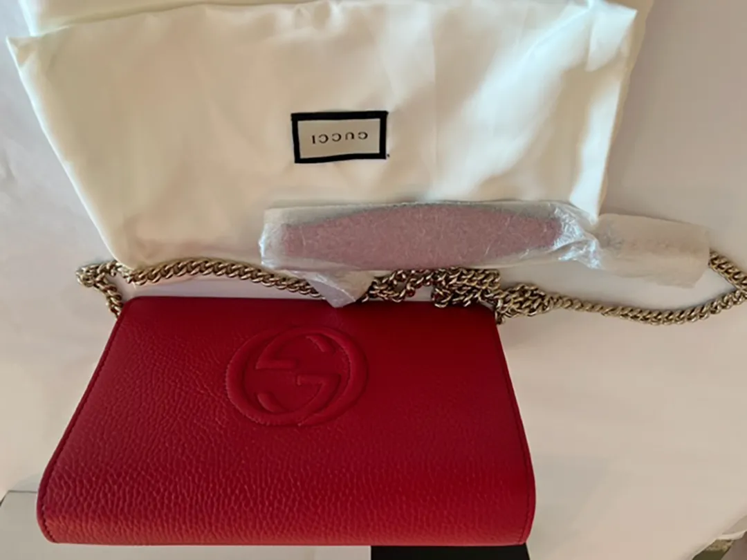 Gucci Soho Red GG Crossbody Wallet Leather Handbag Shoulder Purse Bag Italy NEW