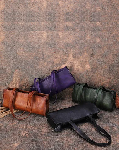 Handmade Purple Leather Womens Vintage Baguette Bag Best Baguette Shoulder Bag Crossbody Purses for Ladies