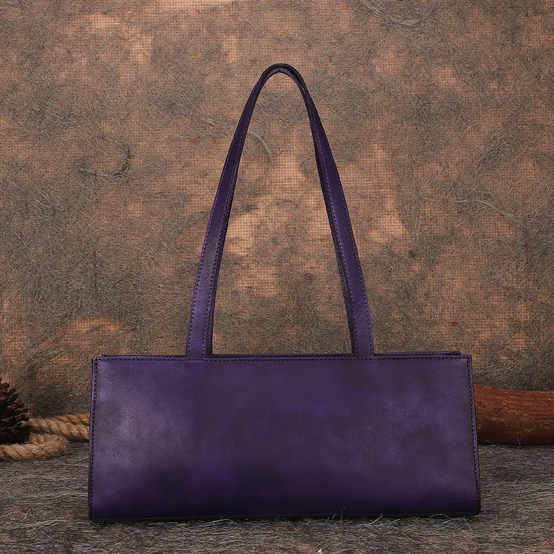 Handmade Purple Leather Womens Vintage Baguette Bag Best Baguette Shoulder Bag Crossbody Purses for Ladies