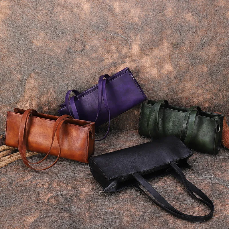 Handmade Purple Leather Womens Vintage Baguette Bag Best Baguette Shoulder Bag Crossbody Purses for Ladies