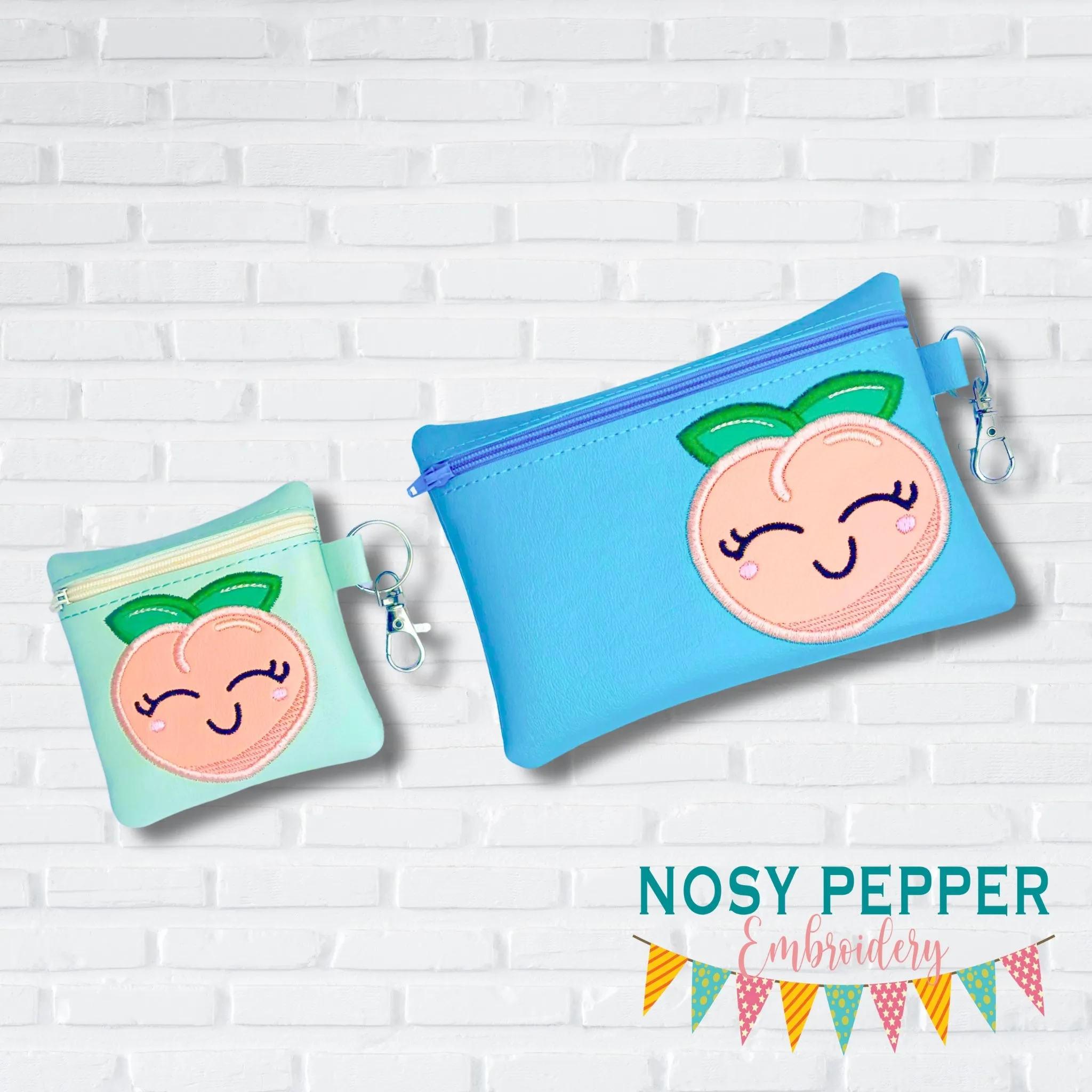 Happy Peach applique ITH Bag embroidery design (5 sizes available) June '24 Mystery Bundle DIGITAL DOWNLOAD