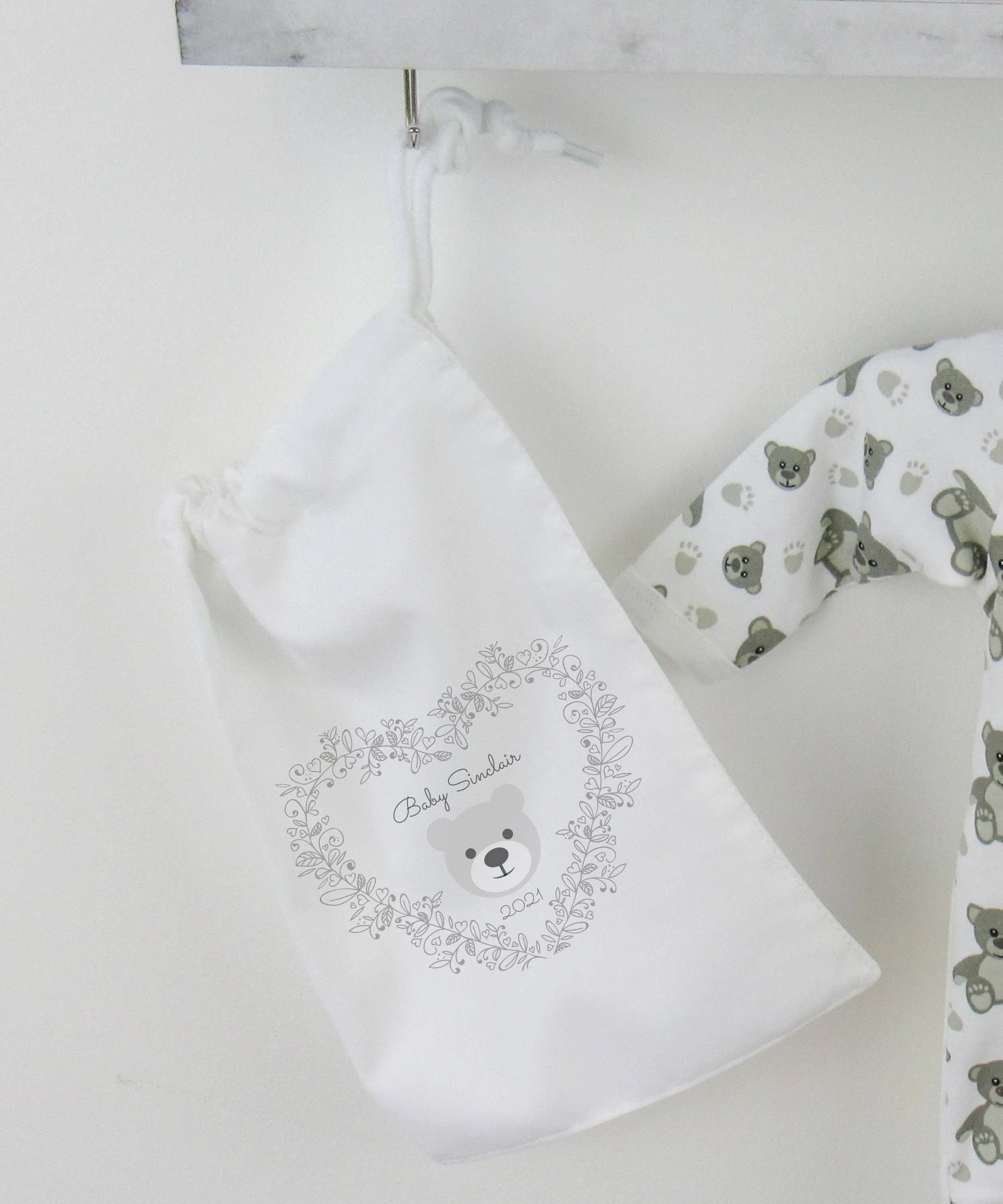 Hello Bear Grey Baby scan photo bear, with personalised gift bag