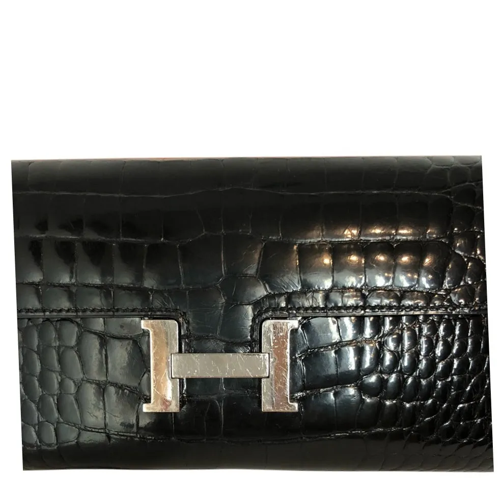 Hermès Constance Long Wallet Alligator Noir Clutch