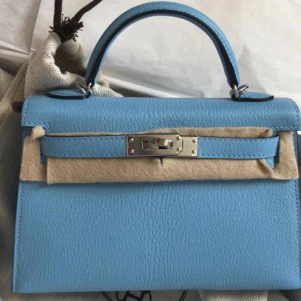 Hermès Kelly 20 Celeste Sellier Chevre Mysore Palladium Hardware PHW