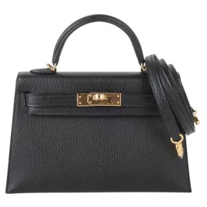 Hermès Kelly 20 Noir (Black) Sellier Chevre Mysore Gold Hardware GHW