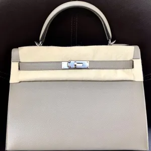 Hermès Kelly 32 Gris Asphalte Sellier Epsom Palladium Hardware PHW