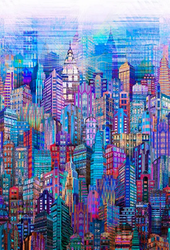 Hoffman Fabrics Blue Skylines Digital Cotton Fabric N4234-7-Blue
