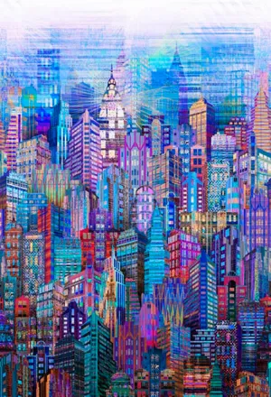 Hoffman Fabrics Blue Skylines Digital Cotton Fabric N4234-7-Blue
