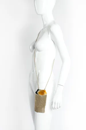 Horn Plate Antiqued Gold Ring Mesh Micro Bag