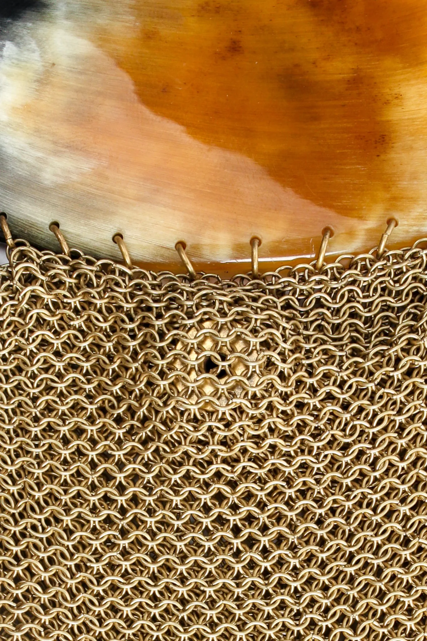 Horn Plate Antiqued Gold Ring Mesh Micro Bag