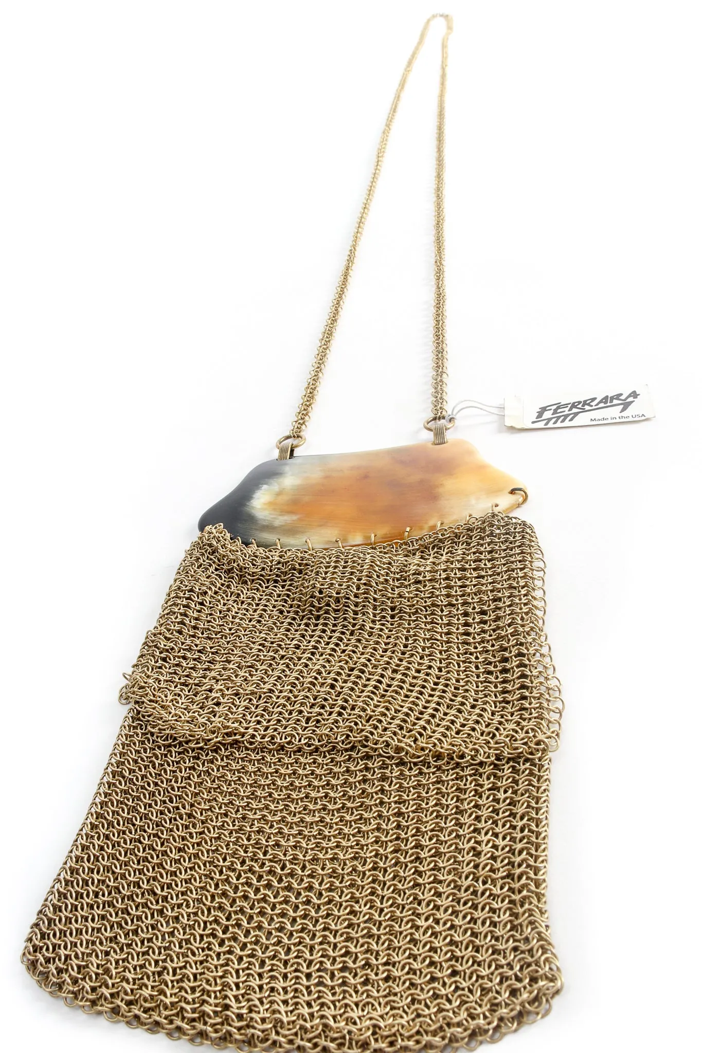 Horn Plate Antiqued Gold Ring Mesh Micro Bag