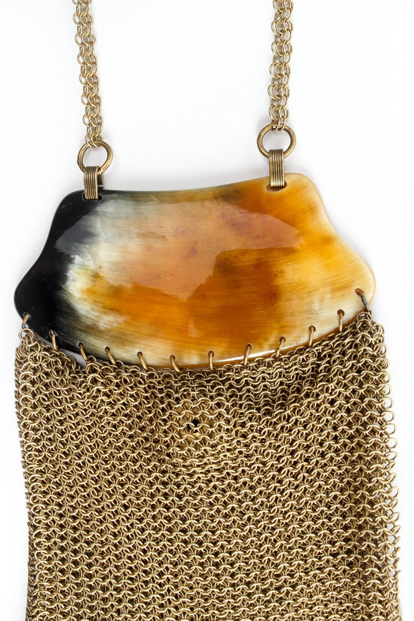 Horn Plate Antiqued Gold Ring Mesh Micro Bag
