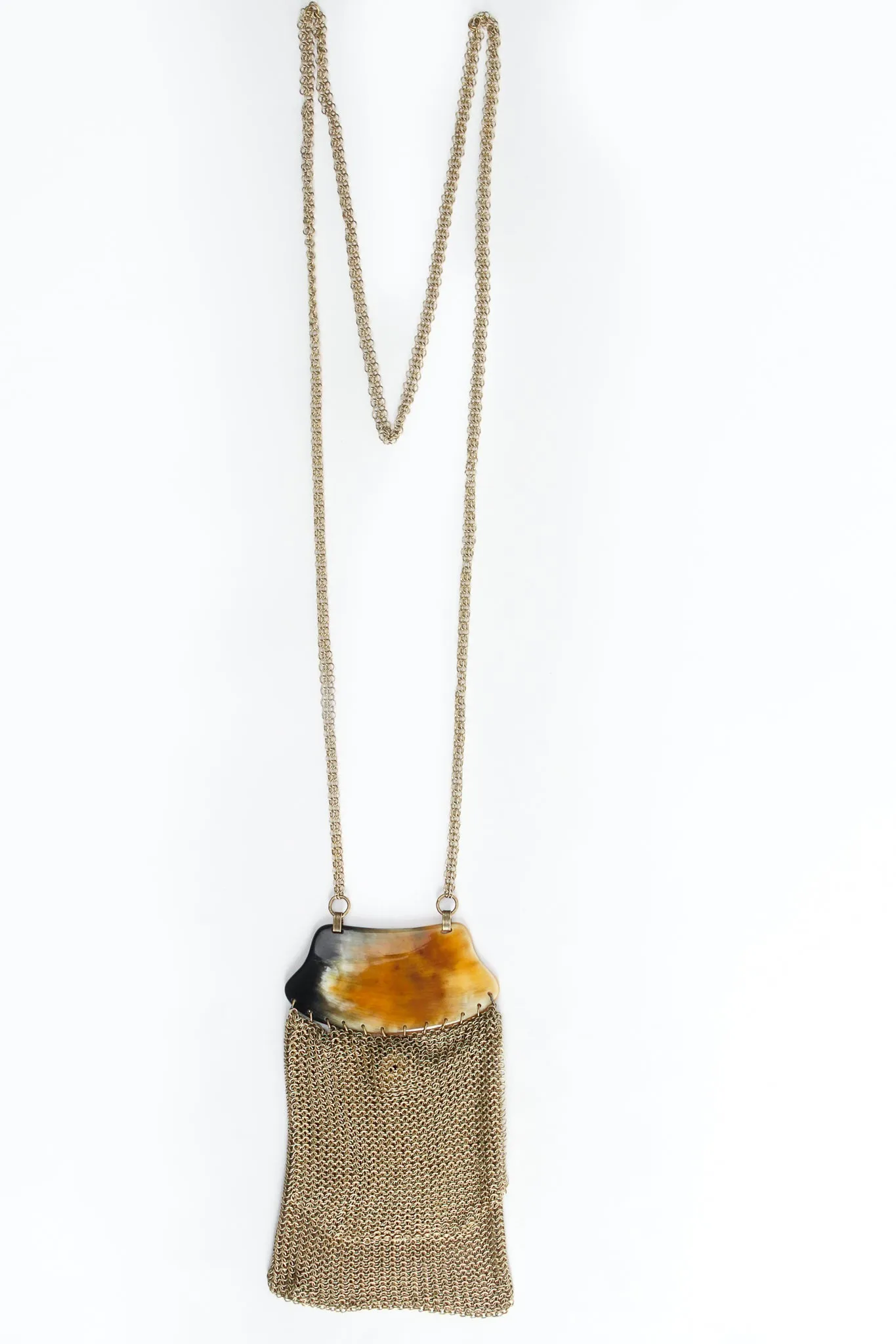 Horn Plate Antiqued Gold Ring Mesh Micro Bag