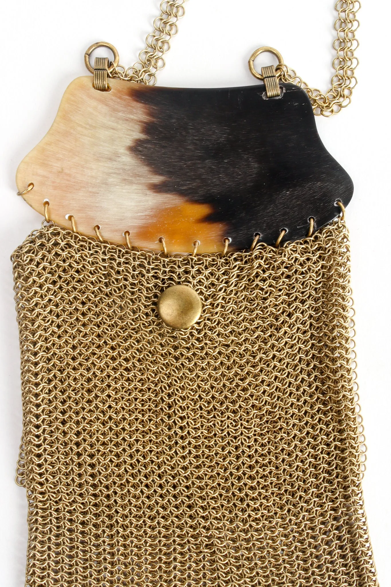Horn Plate Antiqued Gold Ring Mesh Micro Bag