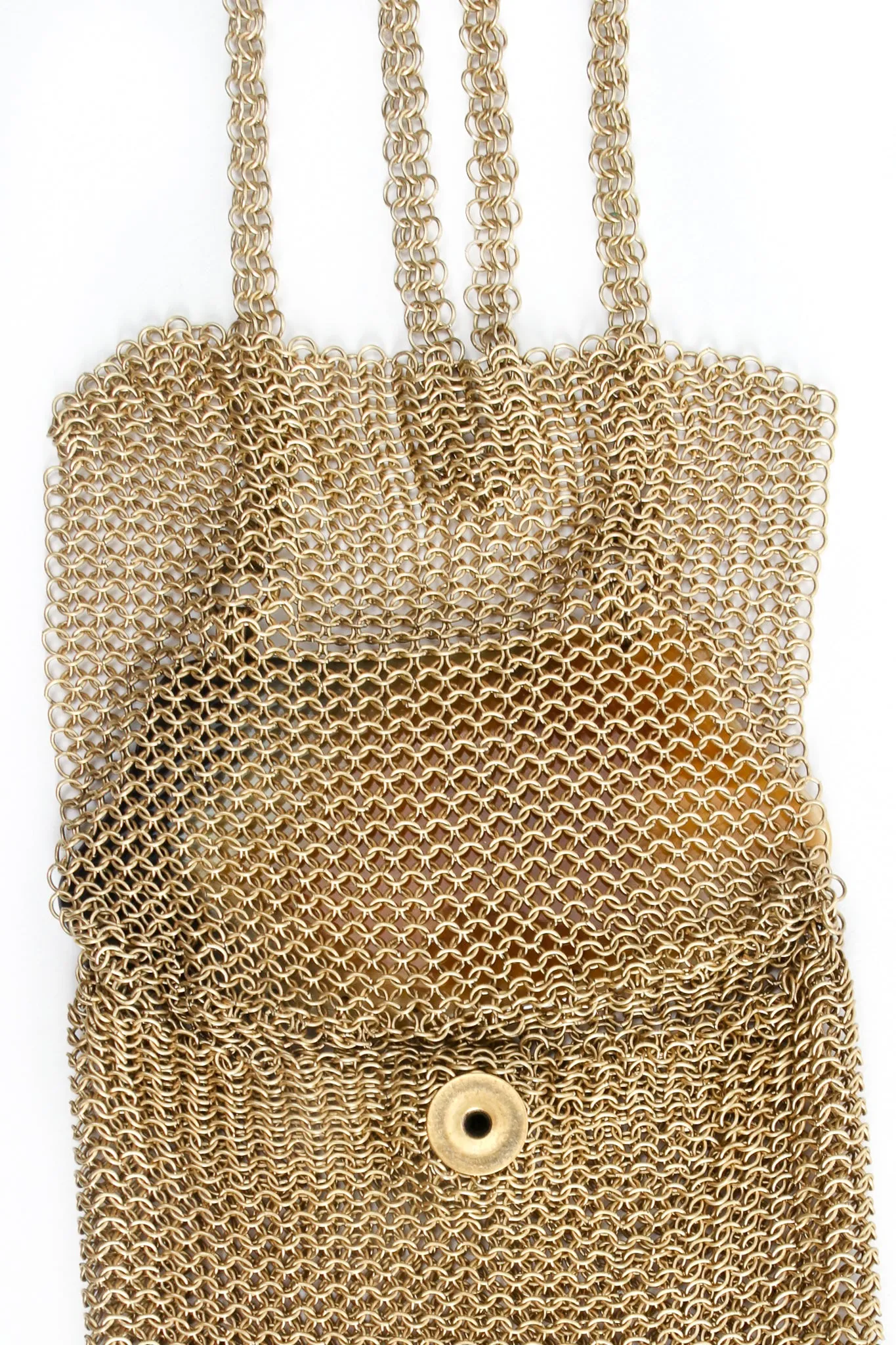 Horn Plate Antiqued Gold Ring Mesh Micro Bag