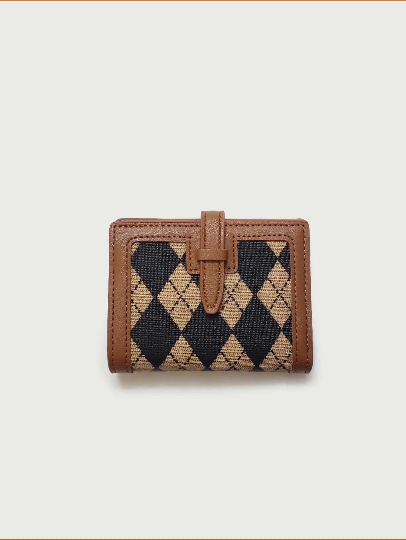 Houndstooth Short Pu Leather Card Holder Coin Zipper Purse