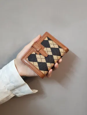 Houndstooth Short Pu Leather Card Holder Coin Zipper Purse