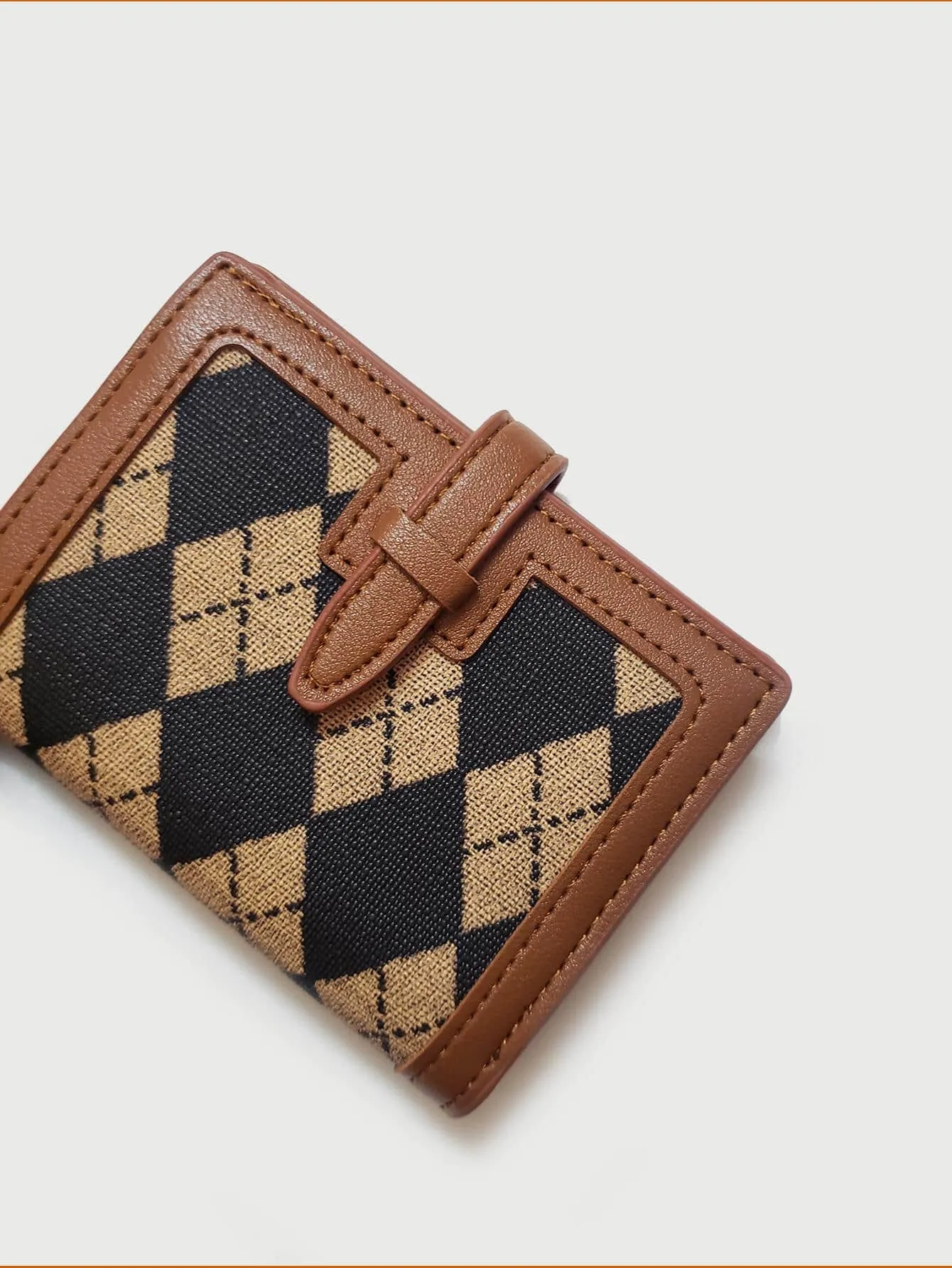 Houndstooth Short Pu Leather Card Holder Coin Zipper Purse