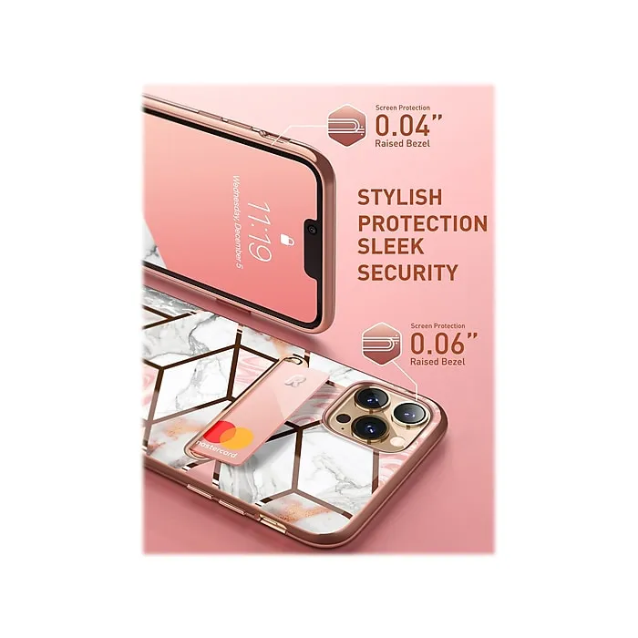 i-Blason Marble Pink Wallet Case for iPhone 13 Pro Max (iPhone2021-6.7-CosCard-Marble)