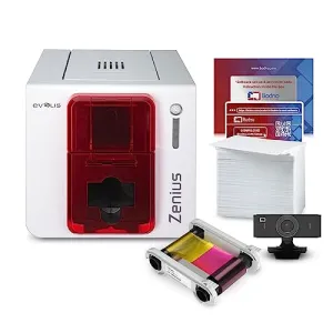 ID Card Printer Evolis Zenius Single Sided & Complete Supplies Package with Bodno Silver Edition ID Software