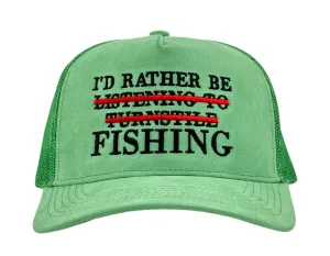 I’D RATHER BE FISHING SUEDE TRUCKER HAT