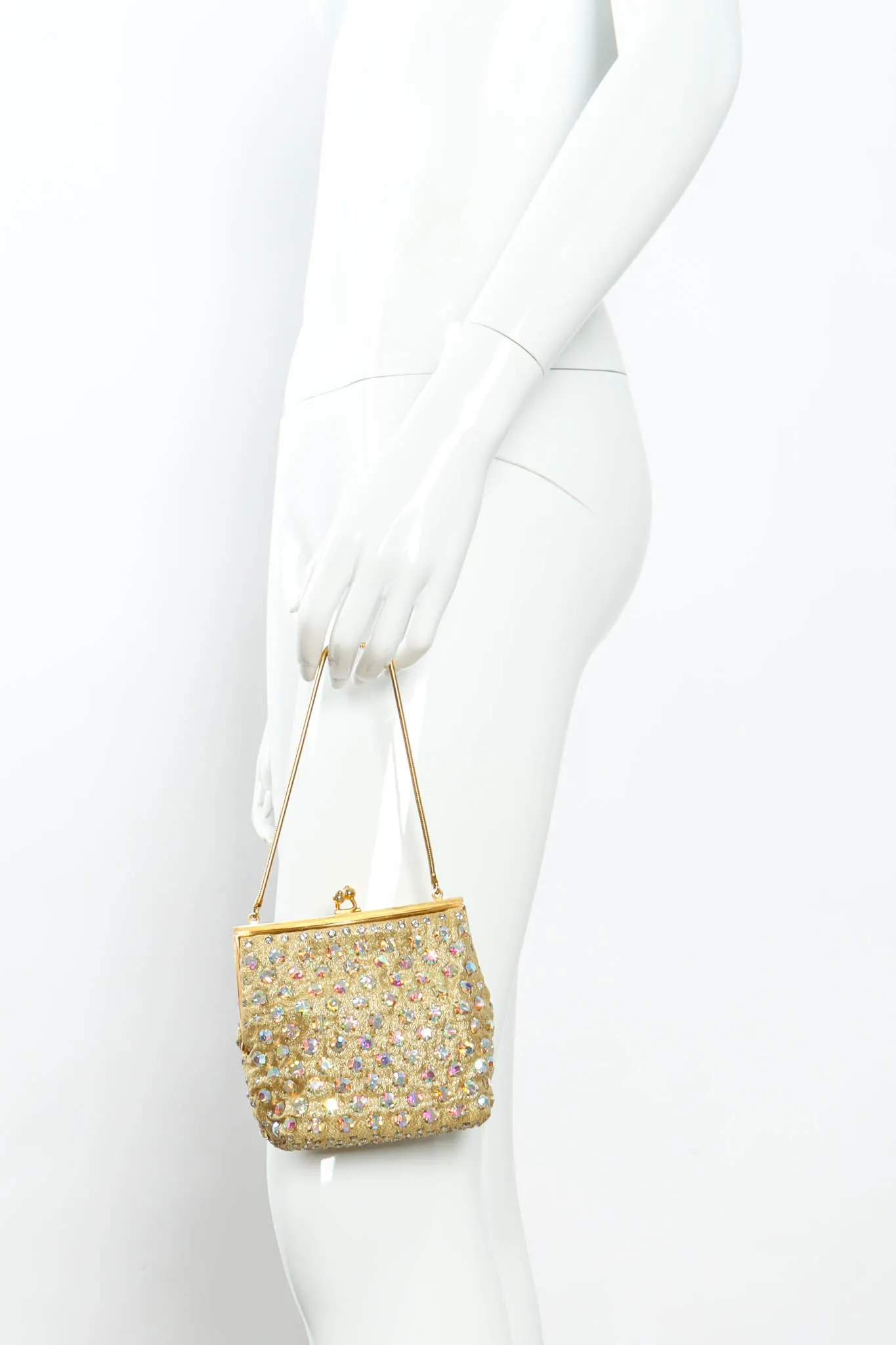 Iridescent Rhinestone Frame Pouch Bag