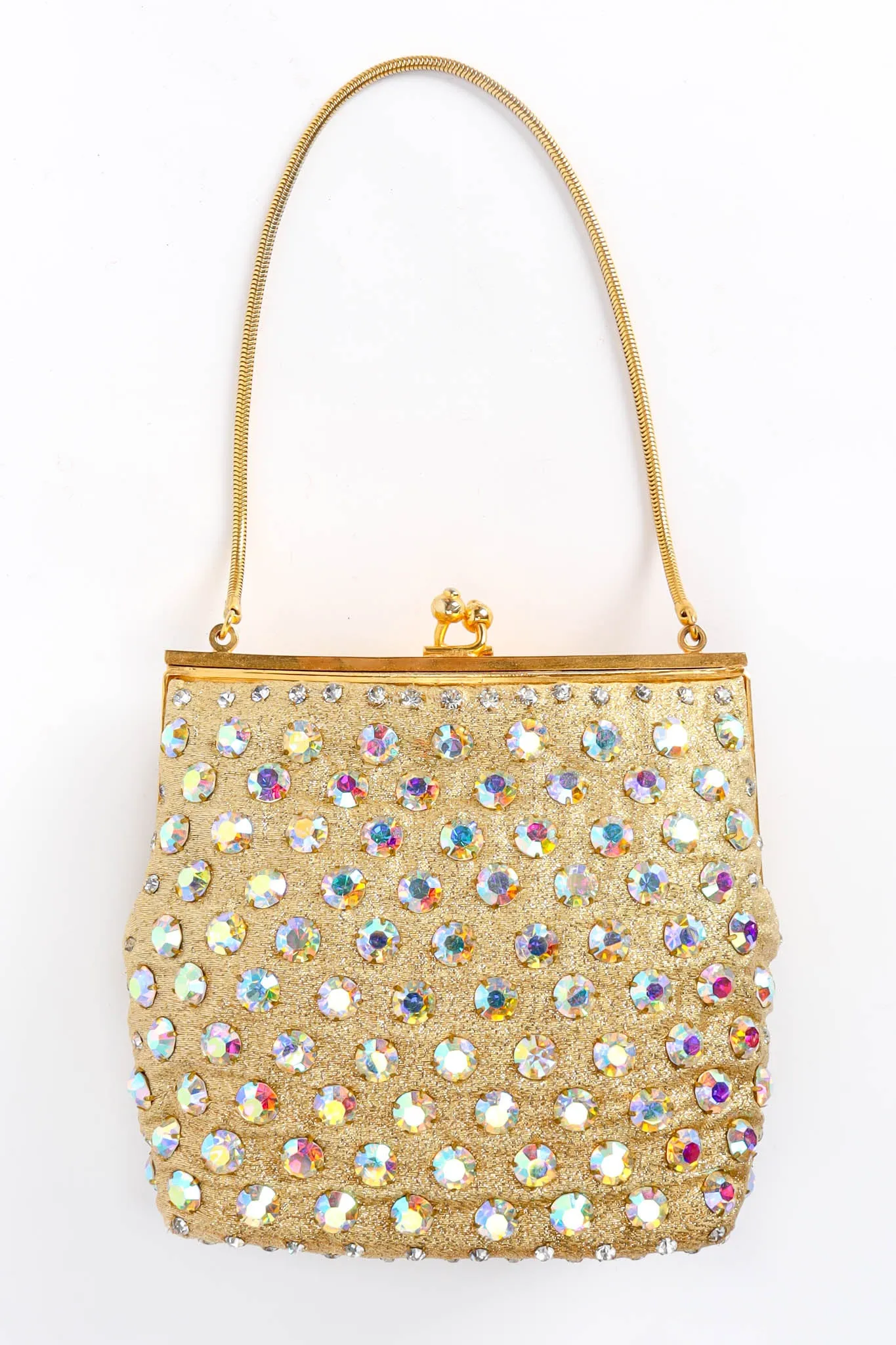 Iridescent Rhinestone Frame Pouch Bag