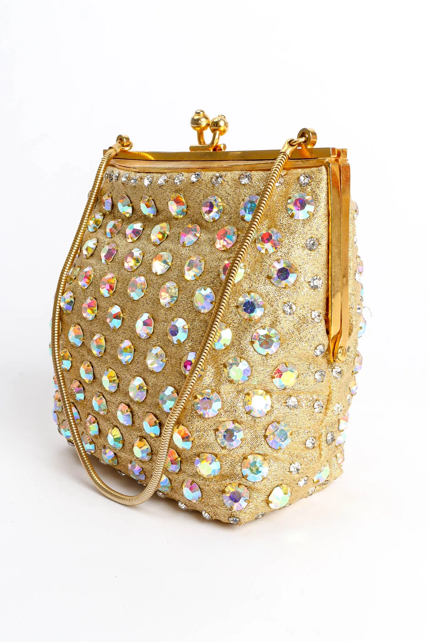 Iridescent Rhinestone Frame Pouch Bag