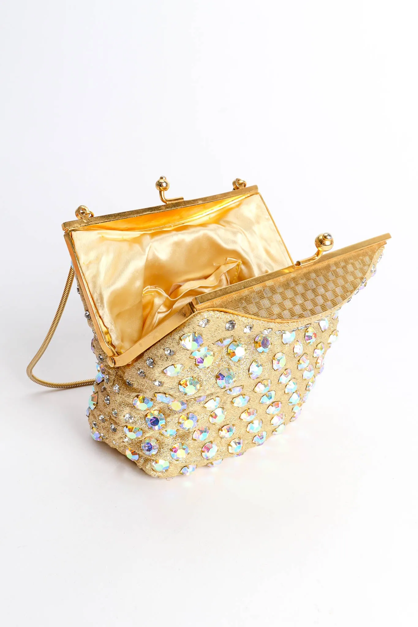 Iridescent Rhinestone Frame Pouch Bag
