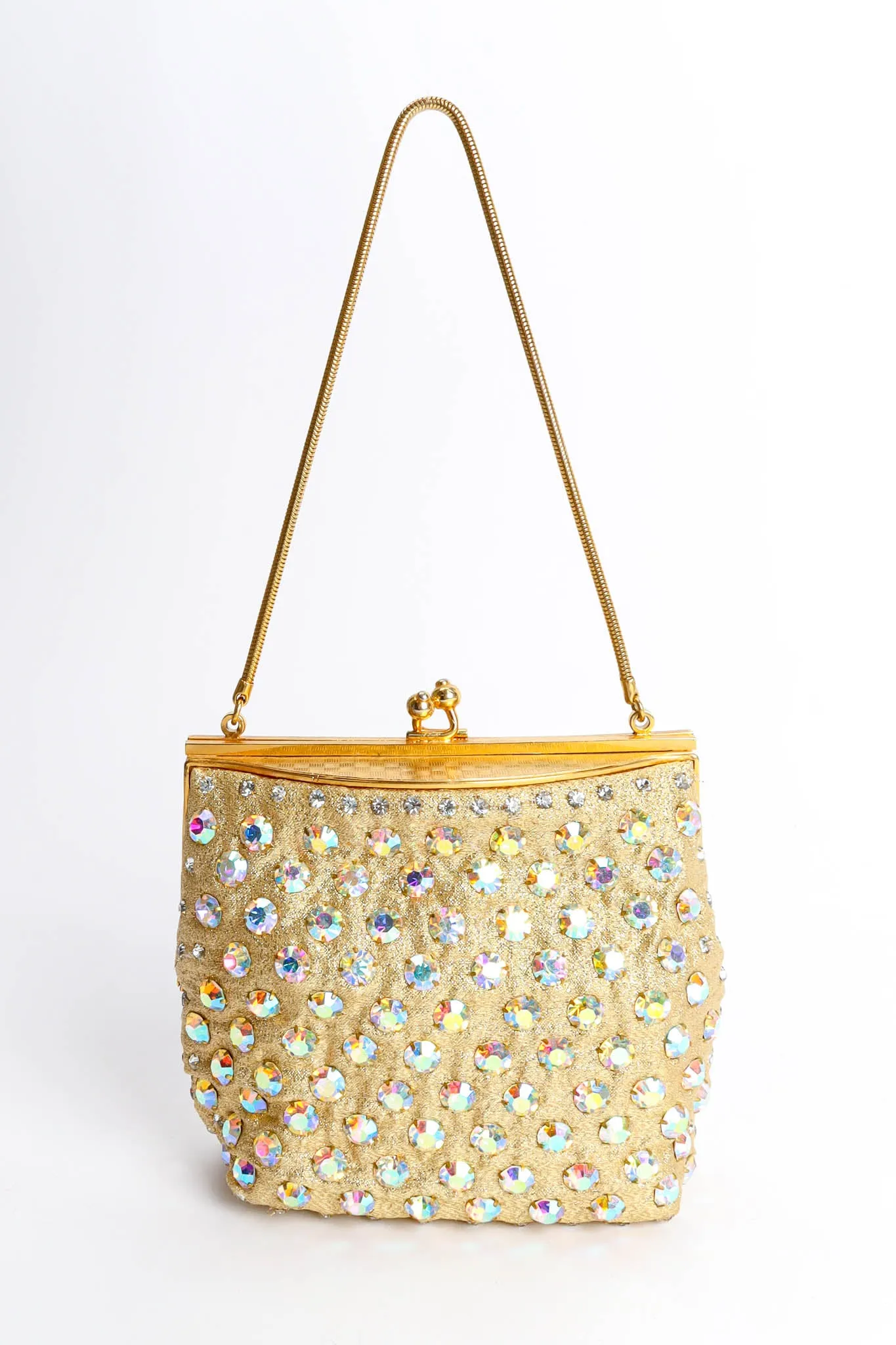 Iridescent Rhinestone Frame Pouch Bag