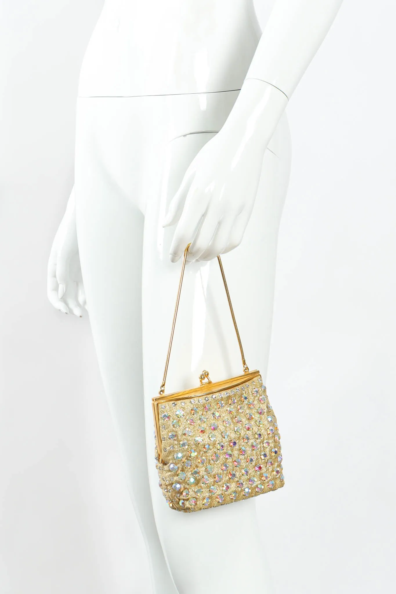 Iridescent Rhinestone Frame Pouch Bag