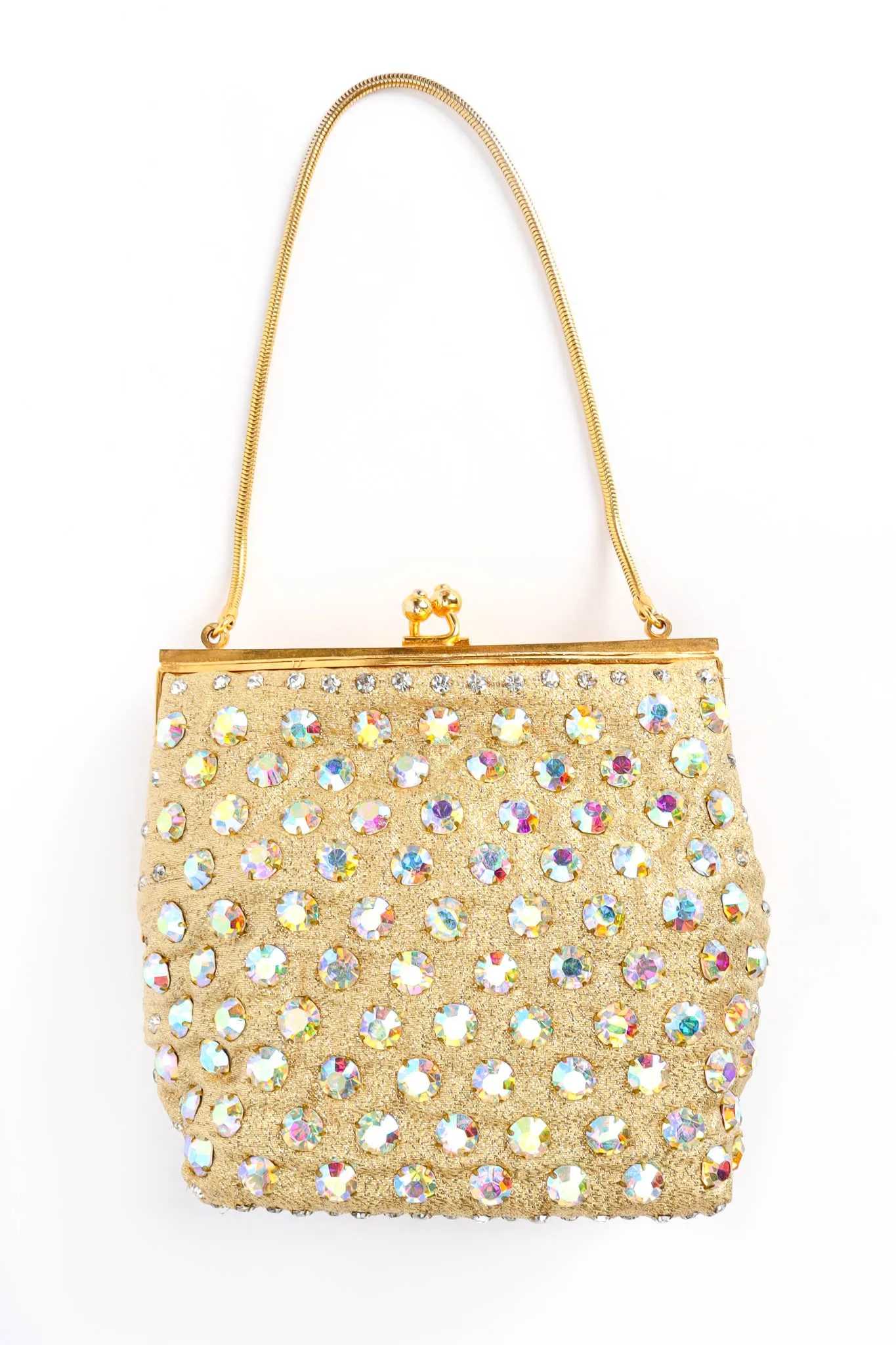 Iridescent Rhinestone Frame Pouch Bag