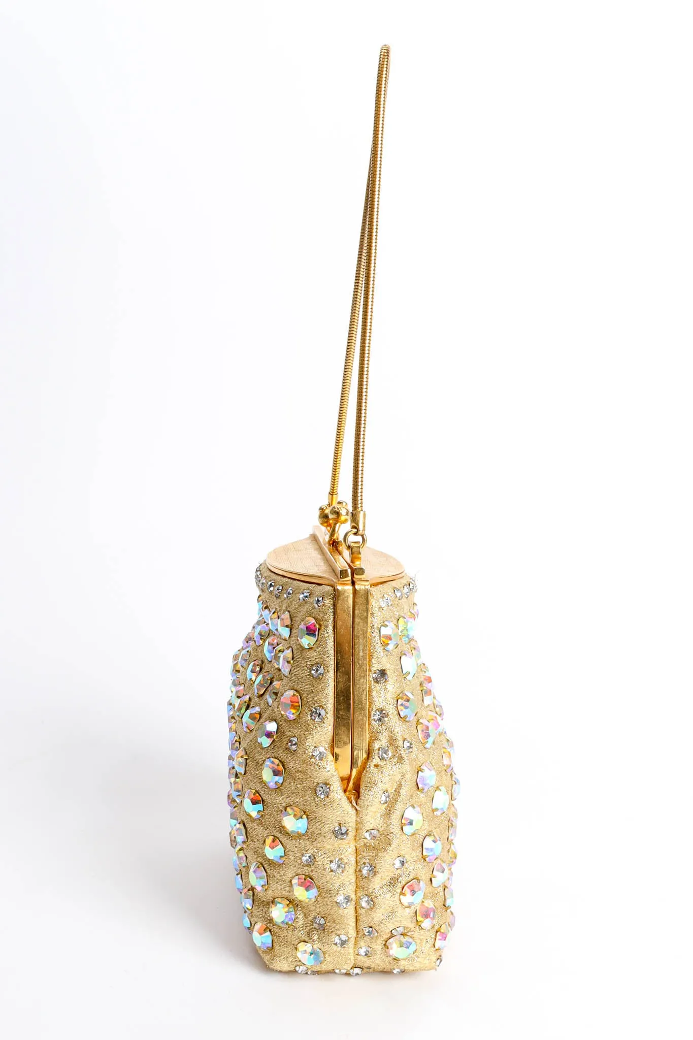 Iridescent Rhinestone Frame Pouch Bag