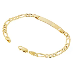 Italian 14k Yellow Gold Hollow Engravable Figaro ID Bracelet 7" 5.7mm 4.6 grams