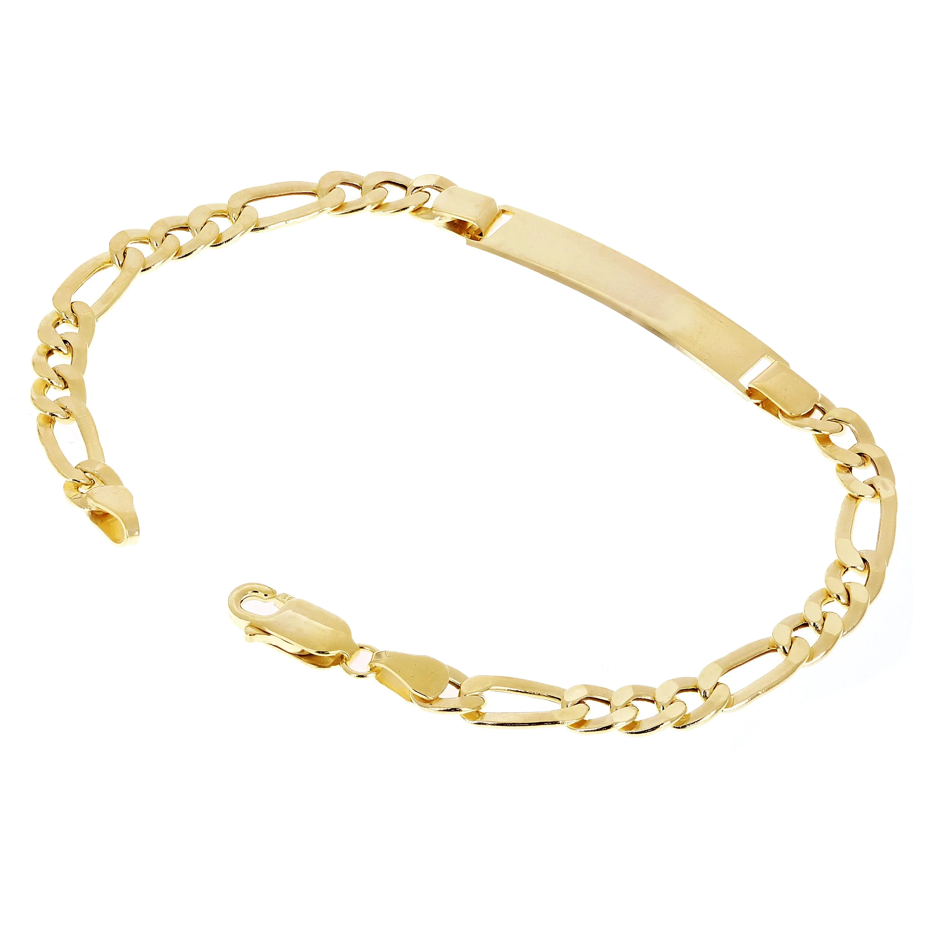 Italian 14k Yellow Gold Hollow Engravable Figaro ID Bracelet 7" 5.7mm 4.6 grams