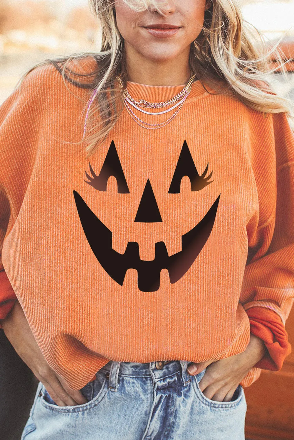 Jack-O'-Lantern Drop Shoulder Sweatshirt