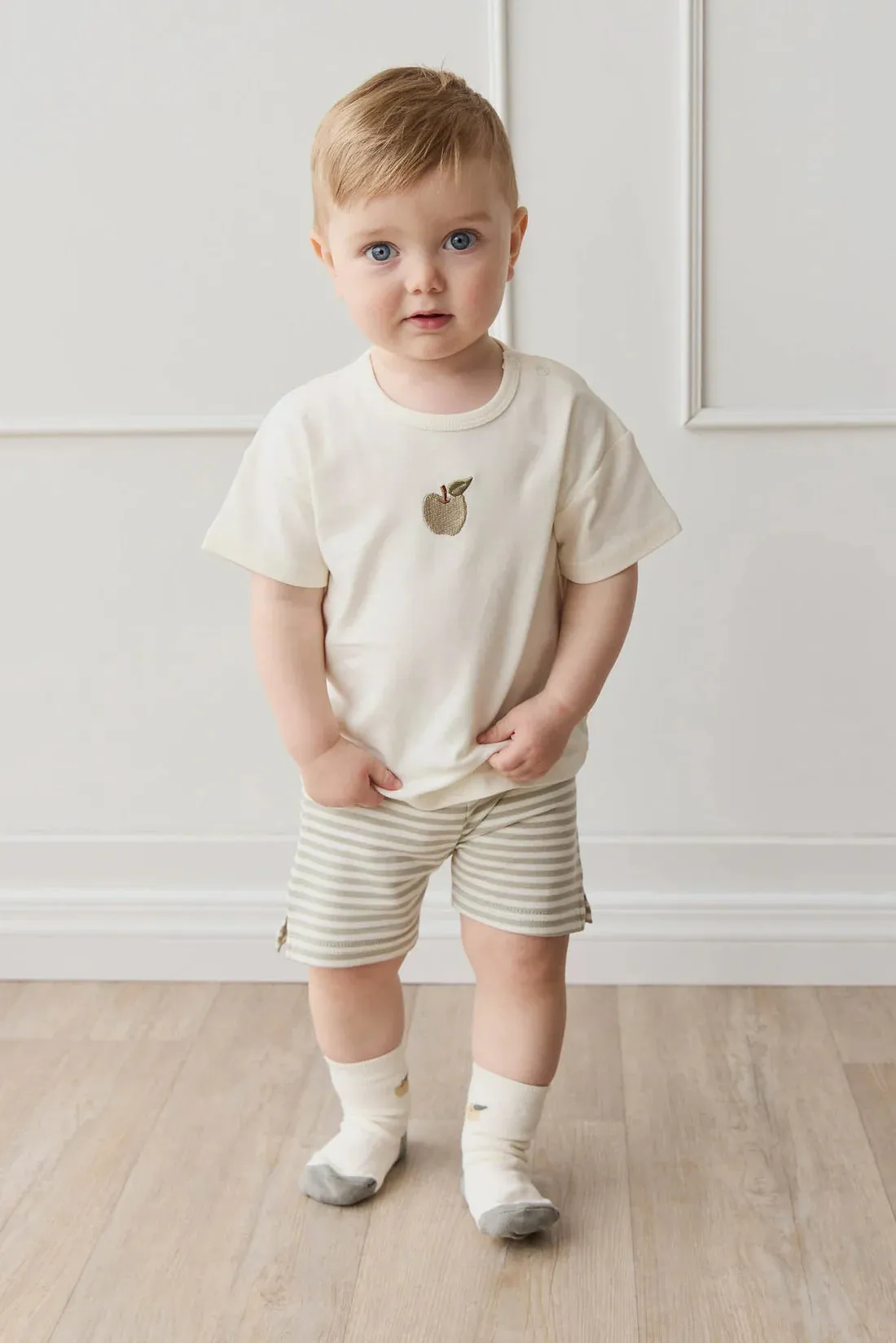 Jamie Kay Pima Cotton Marley Short - Narrow Stripe Moss/Cloud