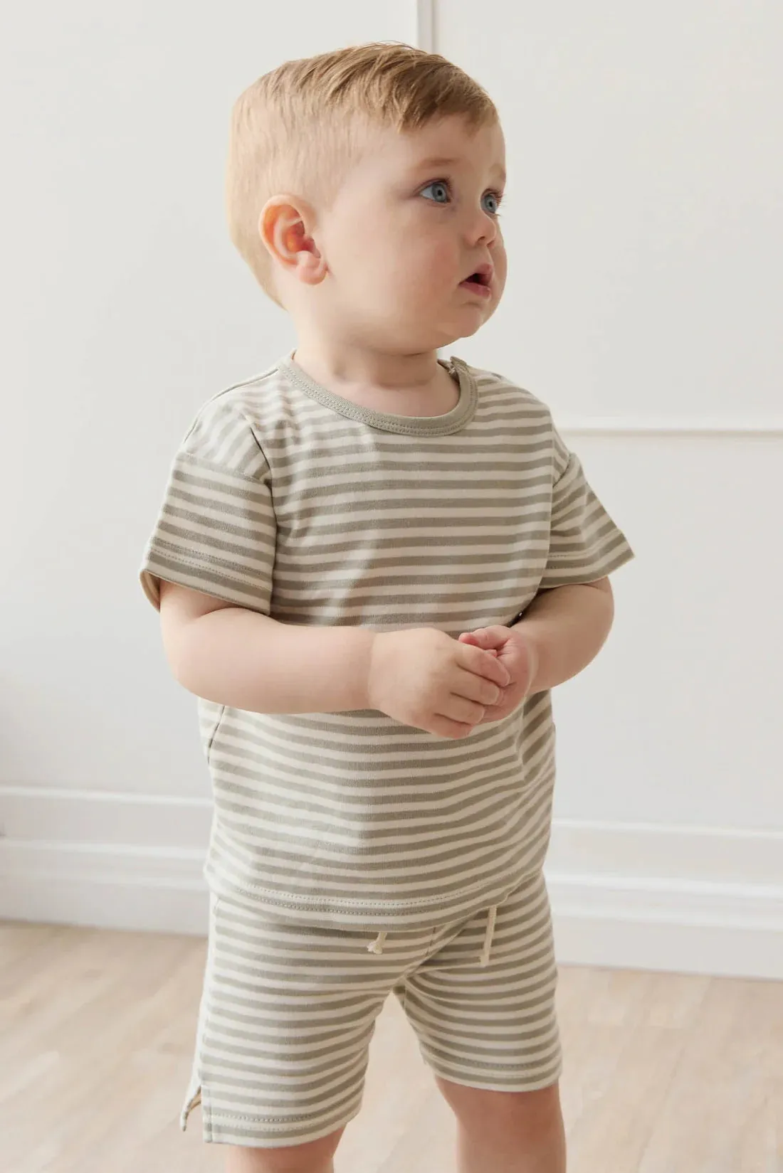 Jamie Kay Pima Cotton Marley Short - Narrow Stripe Moss/Cloud