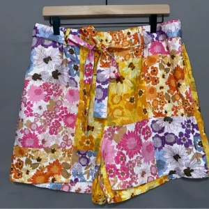 Johnny Was Linen Sherrie Easy Short Jade Floral Patchwork Women's Shorts Large