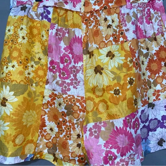 Johnny Was Linen Sherrie Easy Short Jade Floral Patchwork Women's Shorts Large