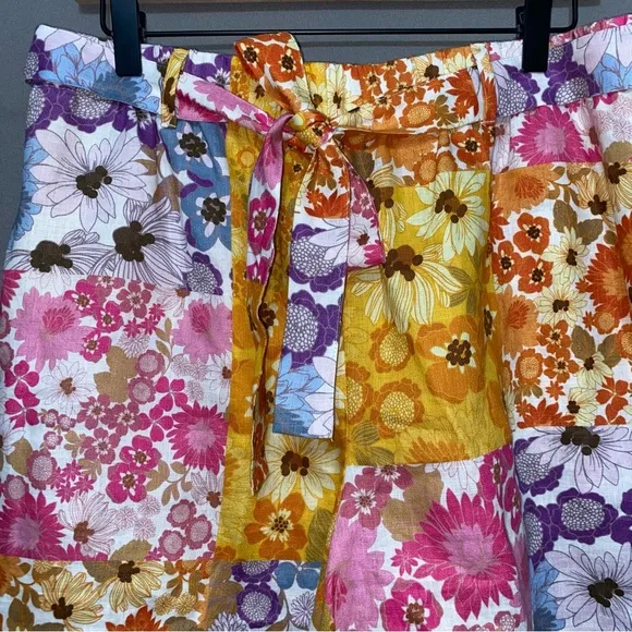 Johnny Was Linen Sherrie Easy Short Jade Floral Patchwork Women's Shorts Large