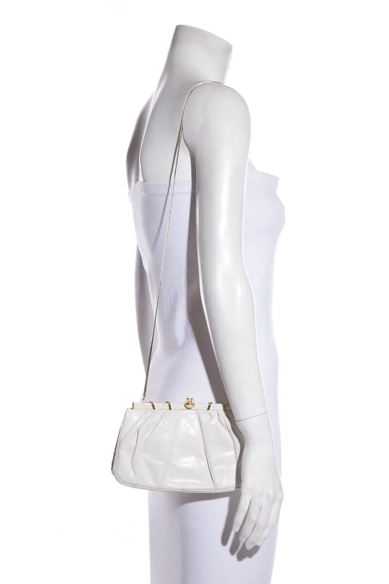 Judith Leiber Vintage Ivory & Gold Snakeskin Clutch Handbag