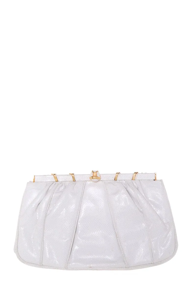 Judith Leiber Vintage Ivory & Gold Snakeskin Clutch Handbag