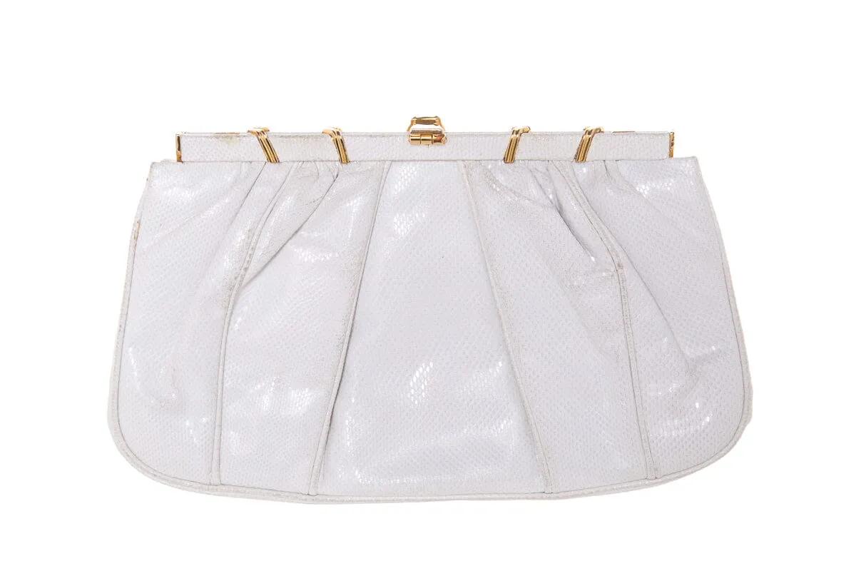 Judith Leiber Vintage Ivory & Gold Snakeskin Clutch Handbag