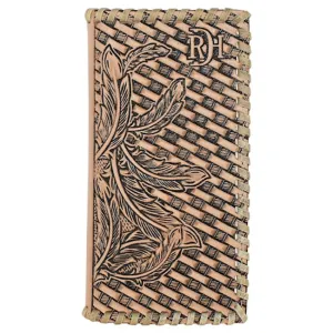 JUNIOR RODEO WALLET VACHETTA LEATHER W/BASKETWEAVE TOOLING
