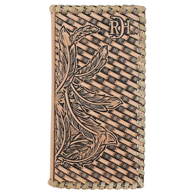 JUNIOR RODEO WALLET VACHETTA LEATHER W/BASKETWEAVE TOOLING